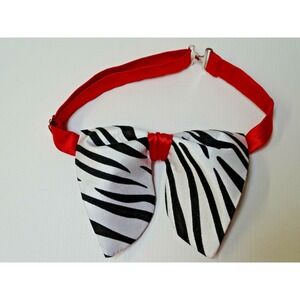 Handmade Oversized Zebra Bow tie Red Animal Print Vintage style 70`s Gift Prom